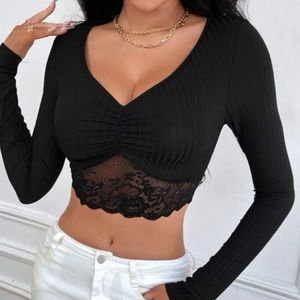 Black Long Sleeves Crop Top